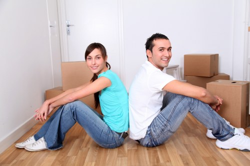 Office furniture and equipment being prepared for a move in Marylebone