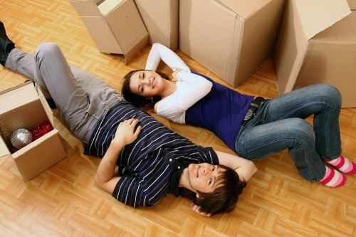 Packed household boxes and protected furniture ready for a Marylebone relocation